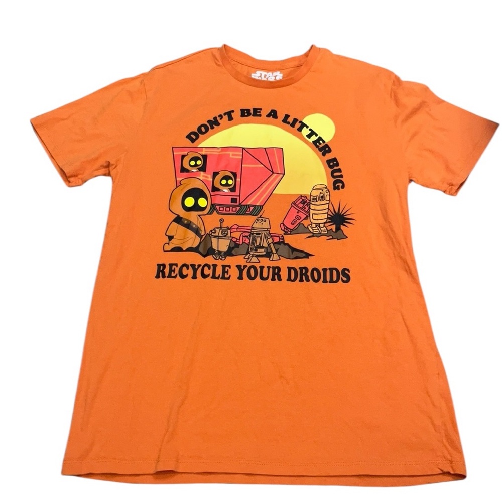 Star Wars Disney MensOrange Graphic Tee Recycle Your Droids Print Size Large